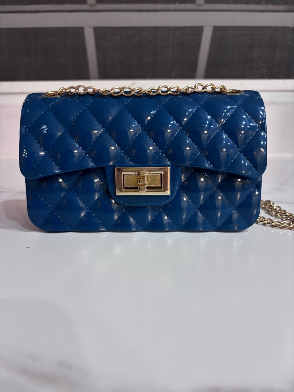 Blue Quilted Jelly Crossbody Bag